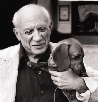 Pablo Picasso and his dachshund